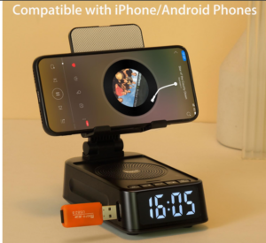 iFkoo 4 in 1 phone stand with bluetooth speaker and clock unique christmas tech gifts for men under 50