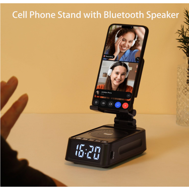 iFkoo 4 in 1 phone stand with bluetooth speaker and clock unique christmas tech gifts for men under 50