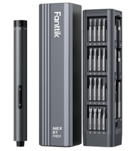 "Fanttik electric precision screwdriver set with multiple magnetic metal bits inside a sleek storage case, cool tech gadgets and Christmas gift ideas for men who love DIY projects under 50 dollars.